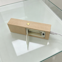 Base de Lámpara LED de Madera Natural con Botón Táctil e Interruptor, Luz Blanca Cálida Opcional, Alimentación por Baterías AAA a Través de Ranura