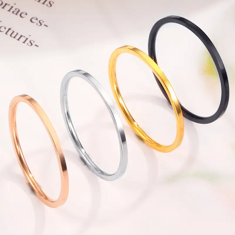 Fashion Midi Ring Round Shape 18K Gold Plated Simple Stackable Rings 1mm Tiny stainless steel couple rings for lovers