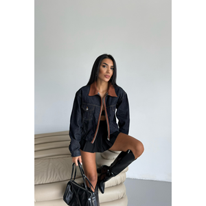 Veste en jean suédé YAKA pour femme, bleu marine - Manteaux élégants - Product Image 1