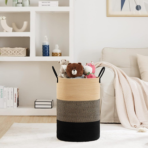 58L Large Woven Boho Storage Basket with Tall Cotton Rope Laundry <strong>Hamper</strong> for Organizing Bathroom Blankets Toys Clothes - Product Image 5