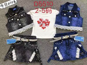 Set in Denim per Bambine Modello YQ312 da 10,45 Dollari, Taglia 2-5 Anni, 3 Pezzi con Maniche Corte, Vendita all'Ingrosso, Foto Reali - Product Image 2