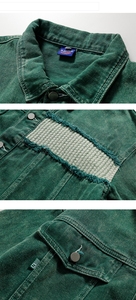 Áo khoác màu xanh lá cây rewash dụng cụ khâu nam và nữ tua Áo khoác nhà máy nóng tùy chỉnh mùa xuân mùa thu siêu lớn denim đứng - Product Image 4