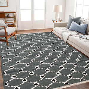 Alfombra Dhurrie de algodón tejida plana de artesanía tradicional, alfombras y juegos de área con patrón geométrico sostenible para comedor - Product Image 2