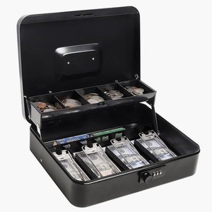 Cash <b>Box</b> for Supermarket Cashiers-Coin & Bill Organizer with Key <b>Lock</b> Steel Durable Removable - Product Image 2
