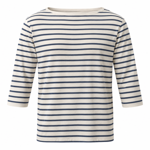 T-shirt rayé breton personnalisé pour homme, col bateau, manches 3/4, haut décontracté nautique, vente en gros - Product Image 1