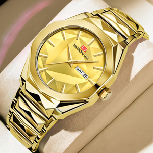 Edgy Mens Bold Blue Statement Watch Diamond Cut Dial Gold Accent Wristwatch for Streetwear - Product Image 4