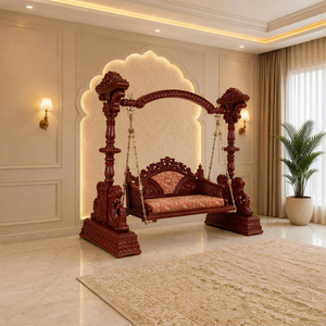 Jhula en bois de style Maharaja de luxe pour la décoration du salon, style Rajwadi exclusif, balançoire en teck sculptée à la main pour maisons de luxe aux États-Unis - Product Image 1