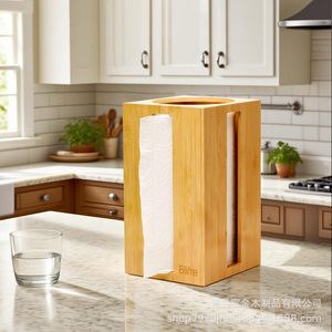 Bilifre Bamboo Toilet <b>Paper</b> Holder Desktop Storage Box For Bathroom <b>Kitchen</b> Use - Product Image 4