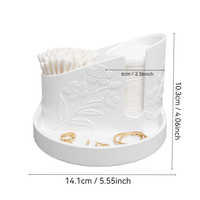 Organisateur de salle de bain 3-en-1 : support pour cotons-tiges et tampons, distributeur de Q-tips, boîte de rangement pour maquillage avec plateau à bijoux