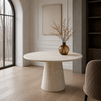 Table à manger moderne en marbre travertin naturel finition mate, piétement unique, pour maison, hôtel, villa, assemblage requis