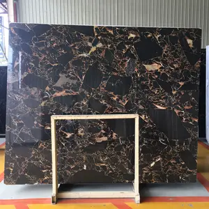 China Onyx Steen Zwart Marmeren Plaat Met Gouden Athenen Zwart Gouden Bloem Marmeren Plaat