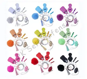 2024 factory's new hot selling safety alarms pom pom silicone bead self defense keychain set
