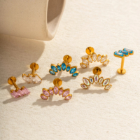 Maina Geometry Marquise Zircon Tragus Earrings G23 Titanium Internally Thread Cartilage Labret Piercing Earring Ear Lip Stud