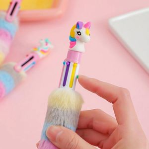 Shuttle Rainbow Plush 0.5 Mm Cute Cartoon <b>Pens</b> School 6-In-1 Multicolor Fluffy <b>Retractable</b> Ballpoint <b>Pen</b> Promotional Silk Screen - Product Image 2