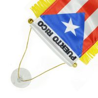 Drapeau de voiture miniature en satin de Porto Rico avec pompons jaunes, drapeaux décoratifs de qualité supérieure pour véhicules