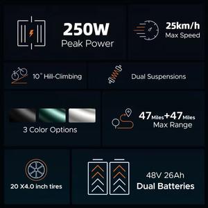 Bicicleta Eléctrica Urbana ENGWE M20 con Llantas Anchas, 48V13Ah, Bicicleta Deportiva Eléctrica Todoterreno con Suspensión Completa, 750W, Bicicleta Eléctrica de Montaña Retro - Product Image 4