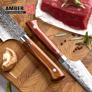 Couteaux Santoku en acier Damas forgé à la main de qualité supérieure, japonais, acier inoxydable professionnel 65HRC, couteau de <span class=keywords><strong>chef</strong></span> de cuisine, manche en bois de rose pour chefs - Product Image 4