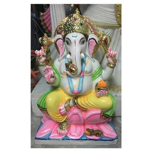Beautiful Marble Dieties Putra Ganesha God <b>Painted</b> Statue - Product Image 1