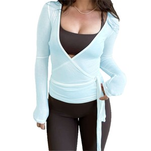 Nouveau haut <span class=keywords><strong>de</strong></span> <span class=keywords><strong>sport</strong></span> à manches longues pour femmes respirant léger Style solide mode européenne américaine impression avant Logo Fitness <span class=keywords><strong>pull</strong></span> - Product Image 5