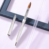 Stylo de manucure en gel UV argenté pour extension d'ongles de luxe 100% pur Kolinsky, poignée en métal à embout serti