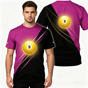 Camiseta de manga corta S.Q.F para hombre, con estampado 3D de transferencia térmica, rosa intenso/negro, diseño diagonal con anillo luminoso y líneas cruzadas, estilo vintage. - Product Image 6