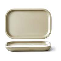 Assiette rectangulaire en mélamine verte, profil fin, coins arrondis, résistante aux éclats, écologique, pour steak, charcuterie, apéritif, buffet