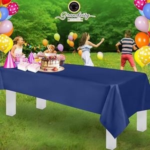 Blue Disposable Rectangle <b>Plastic</b> Tablecloth with Slide Cutter Offset Printed Design Moisture Proof LDPE for Weddings & Parties - Product Image 1