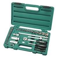 Jeu de douilles combinées en acier au chrome-vanadium de 54 pièces avec poignée rotative, boîte rigide, kit de réparation multifonctionnel