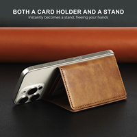 Dompet Kartu Kulit PU Tipis Murah Unisex dengan Penyangga Magnetik, Tempat Kartu Multi-Fungsi untuk iPhone, Anti RFID, dengan Jendela untuk Kartu Kredit