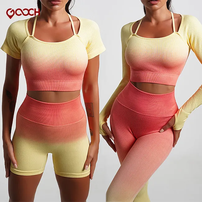 3pcs Seamless Women Sport Suit Fitness Gradient Yoga Set Push Up Workout Gym Leggings Running Clothing Set Tracksuit Sportswear