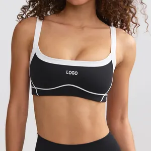 OEM ODM Women Polyester Low Neck Supportive Patchwork Workout Sporty Top Fitness Bra With Padding