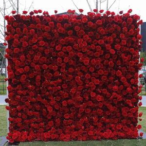 Wholesale <b>Silk</b> Flower Wall Panel Roll up Flower Wall Backdrop 8ft X 8ft <b>red</b> Rose Wedding Flower Wall Backdrop - Product Image 3