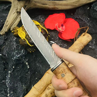 Couteau de chasse professionnel Meiji en acier Damas de qualité supérieure, format de poche, avec étui en bois pour le camping, personnalisable, support OEM
