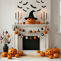 Ensemble de 9 décorations de Noël incassables personnalisées OEM : Ornements de boule d'Halloween, Têtes de mort en sucre et Citrouilles – Décorations d'Halloween incassables