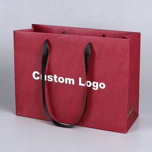 Custom Logo Printed Recyclable Premium Luxury <b>Gift</b> Shopping Paper Bags Cosmetic Clothing Red Tote Cardboard Paper Bag - Product Image 1