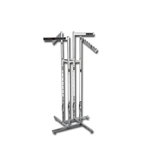 Folding chrome removable garment display rack with 4 rails