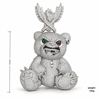 Pendentif Ours 3D en Laiton Entièrement Sertie de Zircons Cubiques avec Tête d'Aigle, Breloque Hip Hop Tendance pour Hommes, Collier de Rappeur