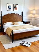 Cadre de lit Queen Size en bois massif, style Mid-century, écologique, lit double, mobilier de chambre vintage français pour la maison
