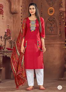 Venta al por mayor de la fábrica de suministro de algodón puro Kurti Pent Dupatta 3 piezas para las mujeres Ropa de FIESTA DE LA India Exportación - Product Image 2