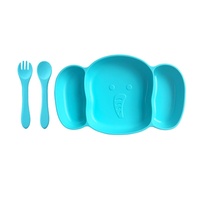 Nouvel ensemble de 7 pièces d'assiettes et de bols en silicone en forme d'éléphant pour bébé, design minimaliste de dessin animé pour l'alimentation des enfants