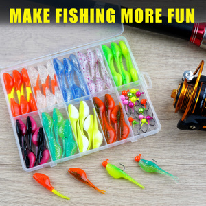 Kit de 65 señuelos para crappie, cabezas de jig, anzuelos de pesca, señuelos blandos de cola bifurcada, señuelos de natación para trucha, lubina, lucioperca, bluegill, perca - Product Image 5