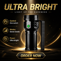 Linterna Potente de 40000 Lúmenes 8*P70.3, Recargable por USB, con Ventilador de Refrigeración Integrado, Linterna Táctica de Búsqueda, Linterna LED de Emergencia