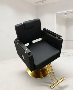 Sillón de Barbero Moderno K de Cuero PU Negro con Base Redonda de Acero Inoxidable, Silla Hidráulica Resistente para Salón de Belleza y Barbería - Product Image 4