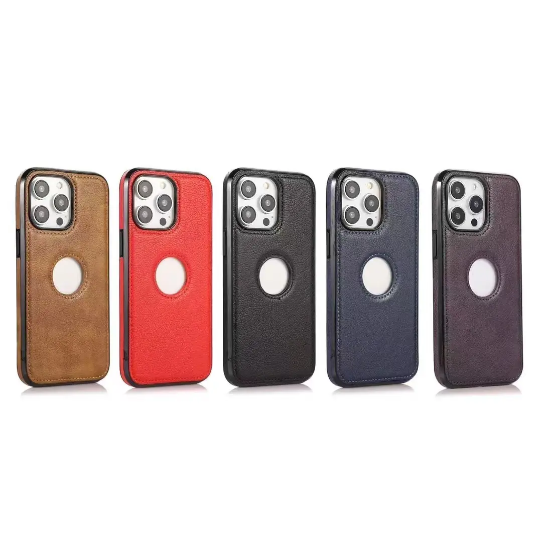 Capa de couro TPU+PU para celular com logotipo de qualidade comercial à prova de choque com furo para iPhone 15 14 13 12 11 Pro Max