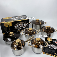 Batterie de cuisine 12 pièces en acier inoxydable, design classique, antiadhésive, avec couvercles en verre pour marmites et cuisson – Vente chaude