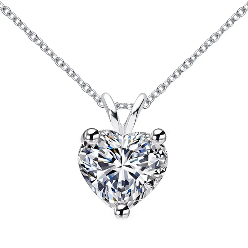 Europe and America Hot Sale S925 Sterling Silver 1 Carat Moissanite Necklace Heart Pendant Light Luxury Clavicle Necklace Female