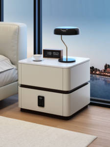 Nouvelle Table de Chevet 2025 en Bois Massif, Design Minimaliste Moderne avec Verrouillage par Mot de Passe et Rails Silencieux, 2 Tiroirs – Meilleure Vente - Product Image 5