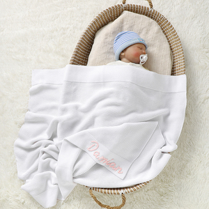 Mimixiong  Oeko <span class=keywords><strong>Tex</strong></span> Personnalisé avec le nom du bébé Nouveau-né Broadeside Lourd 400g Literie en coton Couvertures en tricot pour bébé - Product Image 2