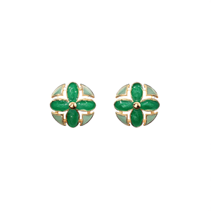 Boucles d'oreilles à clip tendance en acier inoxydable 316L avec placage or PVD et motif floral en émail vert - Product Image 2