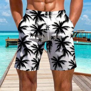 Pantalones Cortos de Playa para Hombre, Diseño de Rayas Oceánicas, 100% Algodón, Largura hasta la Rodilla, con Cordón Ajustable, Secado Rápido, para Vacaciones de Verano - Product Image 1